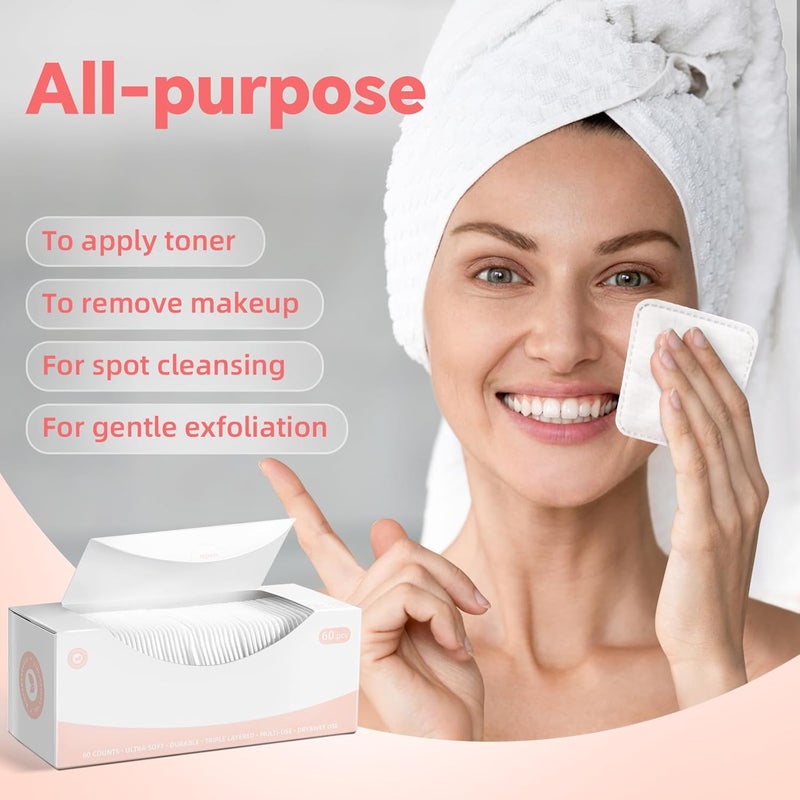 ICOTLE Clean Pads, 120 Count Not to Shed & Tear Face Pads, Unique Triple Layers, Textured & Ultra Soft Side, Square Cotton Pads for Makeup Removal, Cleansing, Skin Care etc. - Image 4